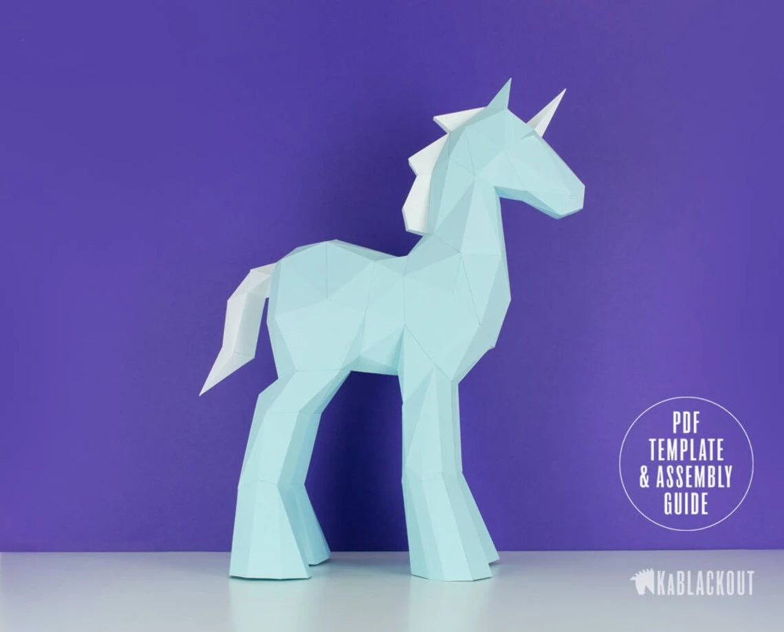 Papercraft Unicorn Template, DIY Unicorn Papercraft, Low Poly Unicorn Sculpture, Unicorn Decor, 3D Paper Unicorn - Printable PDF Template