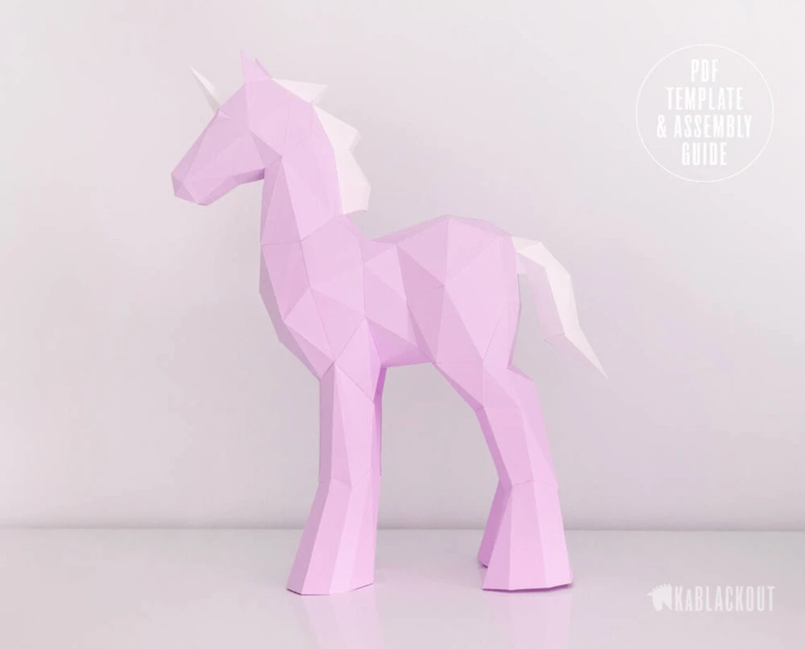 Papercraft Unicorn Template, DIY Unicorn Papercraft, Low Poly Unicorn Sculpture, Unicorn Decor, 3D Paper Unicorn - Printable PDF Template