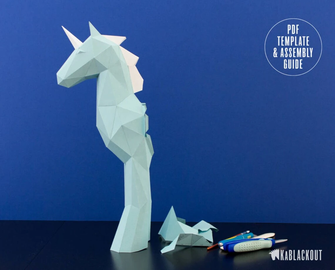 Papercraft Unicorn Template, DIY Unicorn Papercraft, Low Poly Unicorn Sculpture, Unicorn Decor, 3D Paper Unicorn - Printable PDF Template