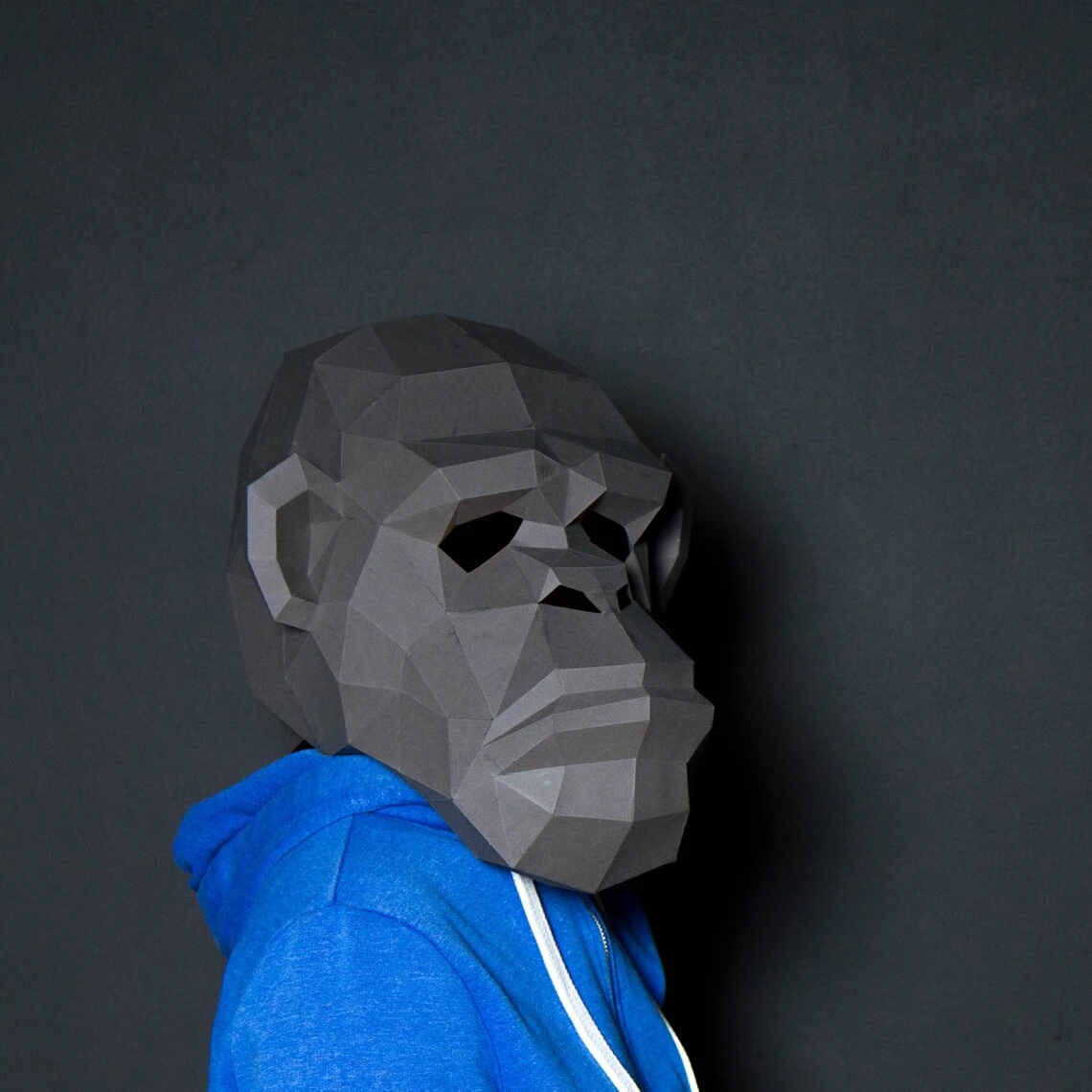 Chimpanzee Mask Paper Craft, Digital Template, Origami, PDF Download DIY, Low Poly, 3D Mask