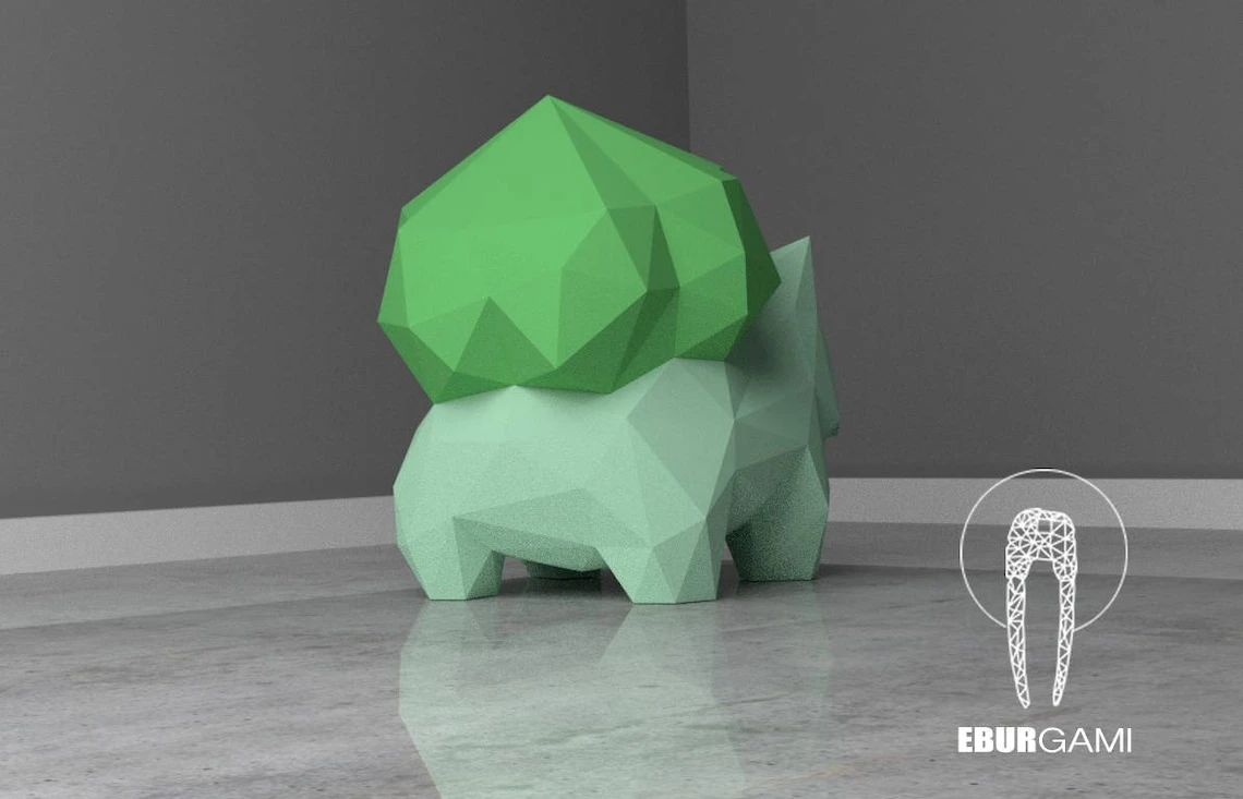 Paper craft DIY Bulbasaur - Pokemon - paper model Art, Low Poly DIY, DIY Paper 3D Art, Diy Paper Statue, Papercrafting, Eburgami