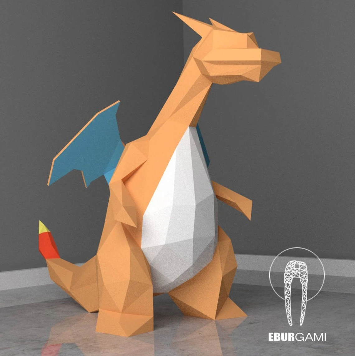 Pokemon Papercraft Charizard, DIY Pokemon, Paper Model Art, Low Poly DIY, DIY Paper 3D Art, Diy Paper Statue, Papercrafting, Eburgami, Print