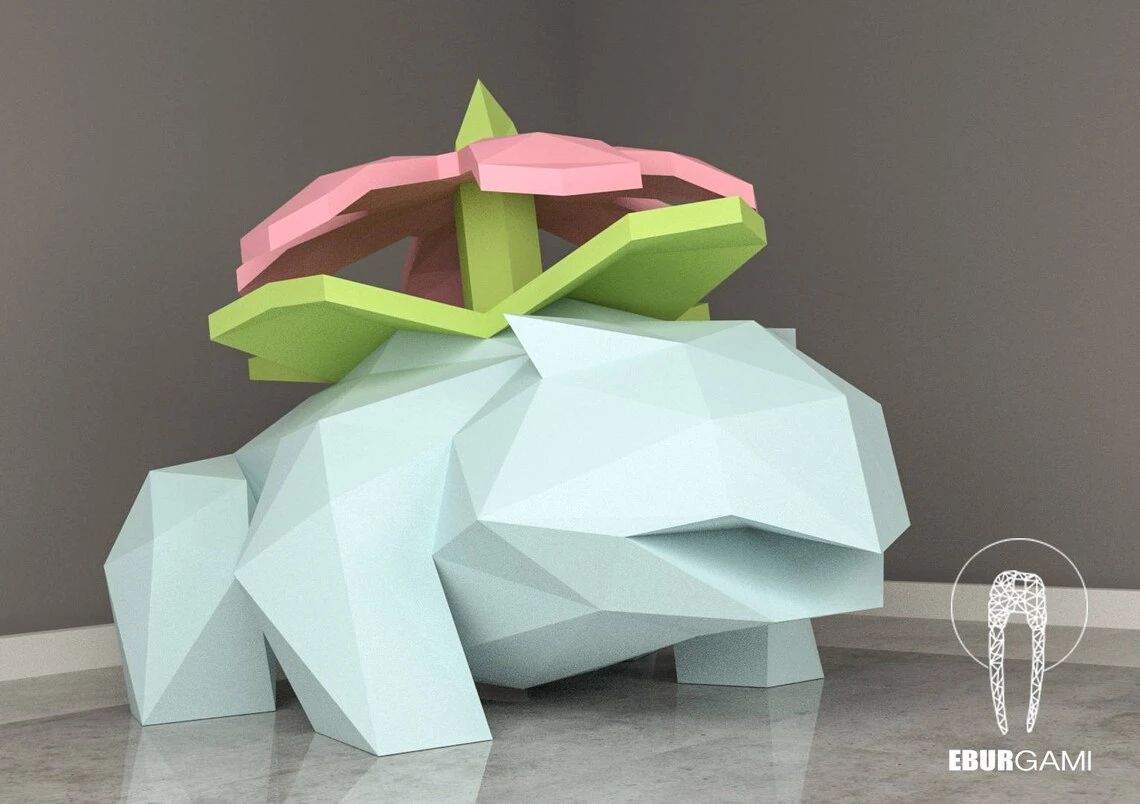 Paper craft DIY Venusaur - Pokemon - paper model Art, Low Poly DIY, DIY Paper 3D Art, Diy Paper Statue, Papercrafting, Eburgami