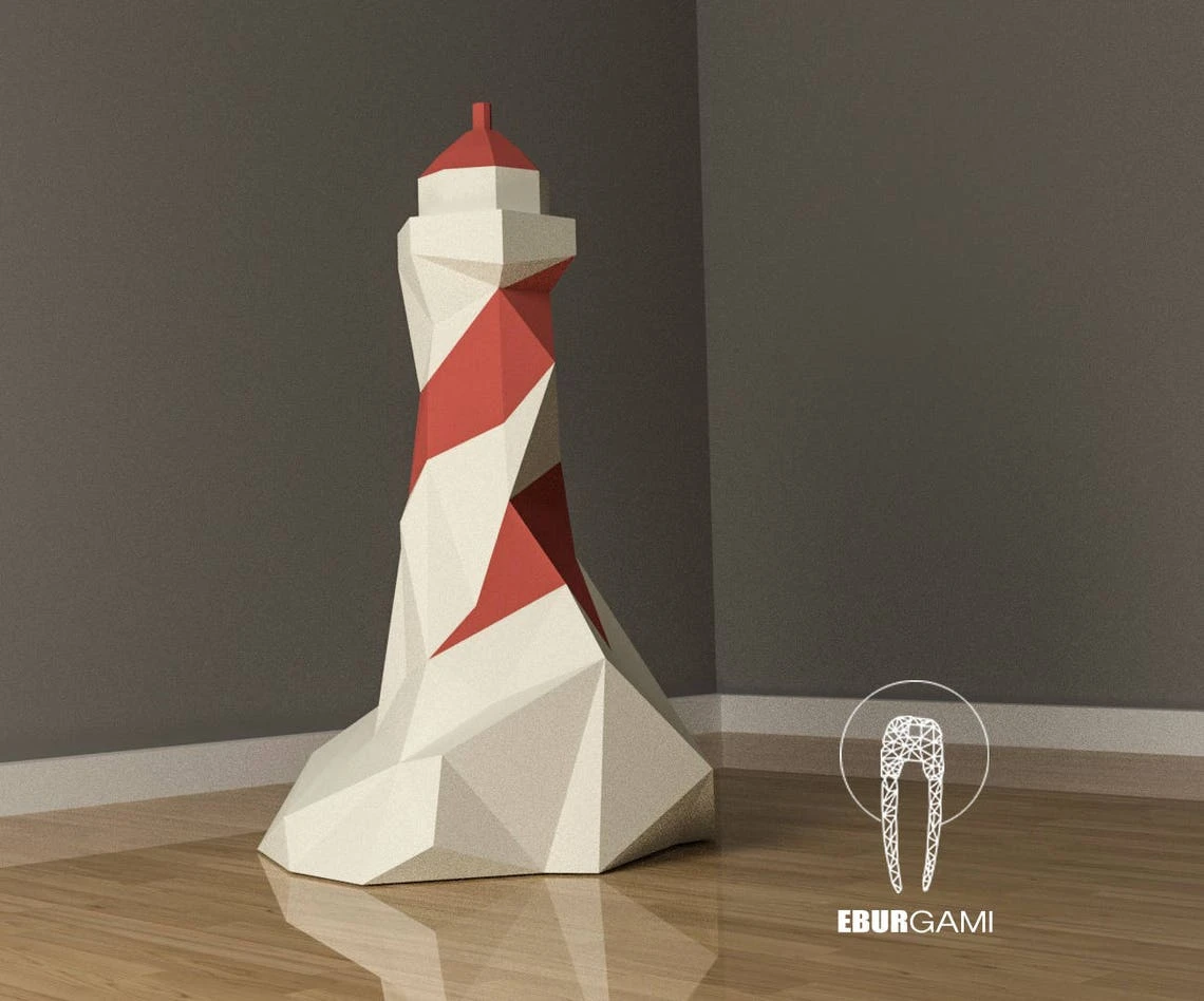 Lighthouse Papercraft Art, Home Decor, 3D lowpoly Lighthouse Model, DIY Paper Art, Digital Download, PDF Printable Template Download, Print