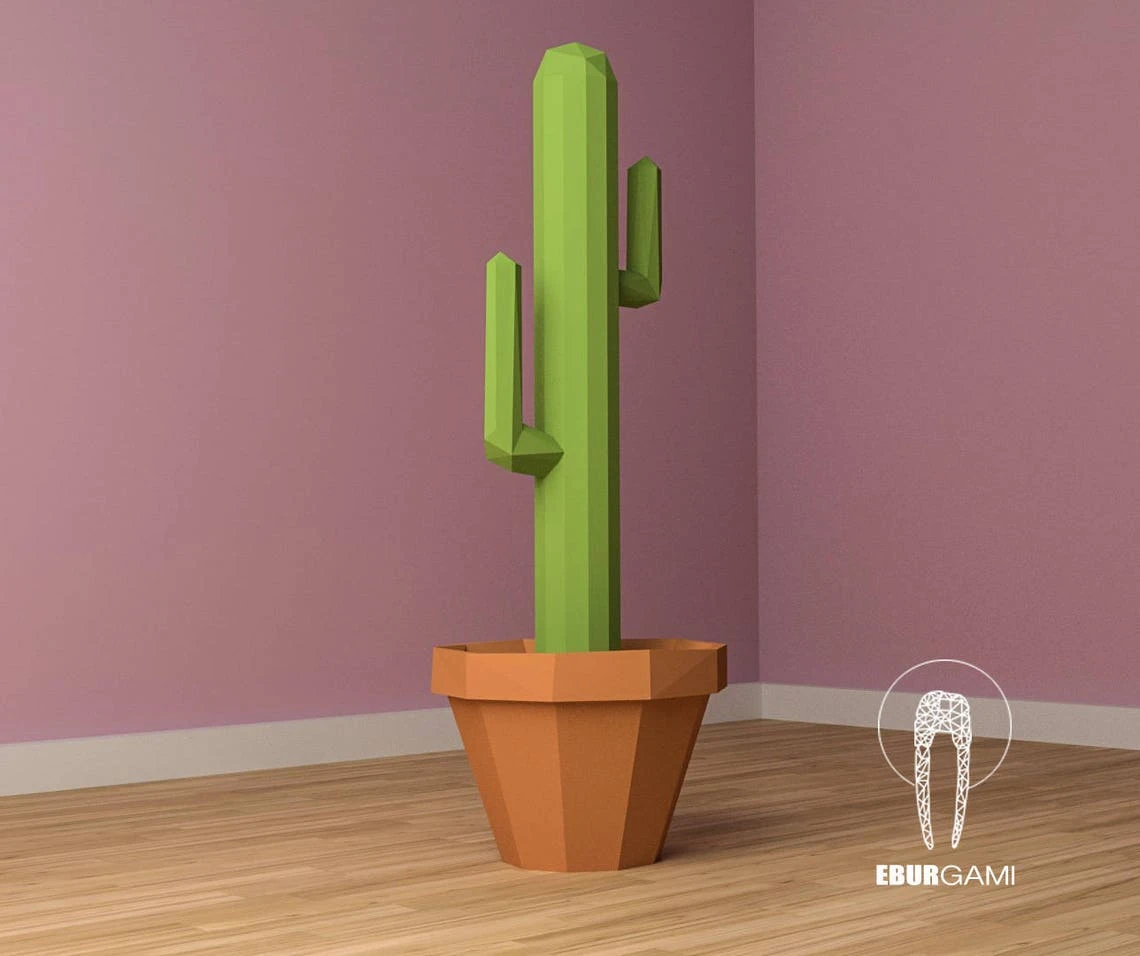 Cactus Papercraft XXL Saguaro 3D, pdf Download, Papercraft pattern, Interior Design, model papercraft, DIY lowpoly, DIY paper sculpture