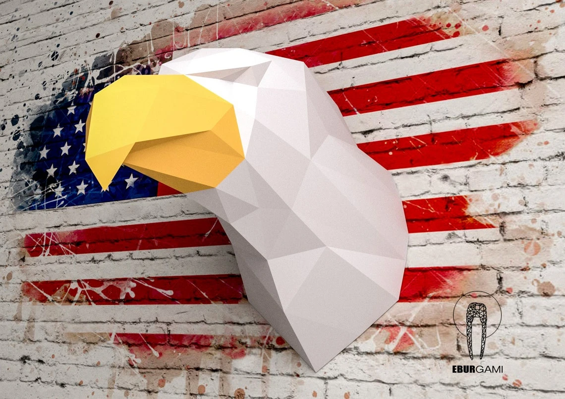 Eagle Papercraft - 3D Papercraft -Instant Download - Build Your Own Low Poly Trophy Paper Sculpture - PDF Download - DIY gift - Wall Decor