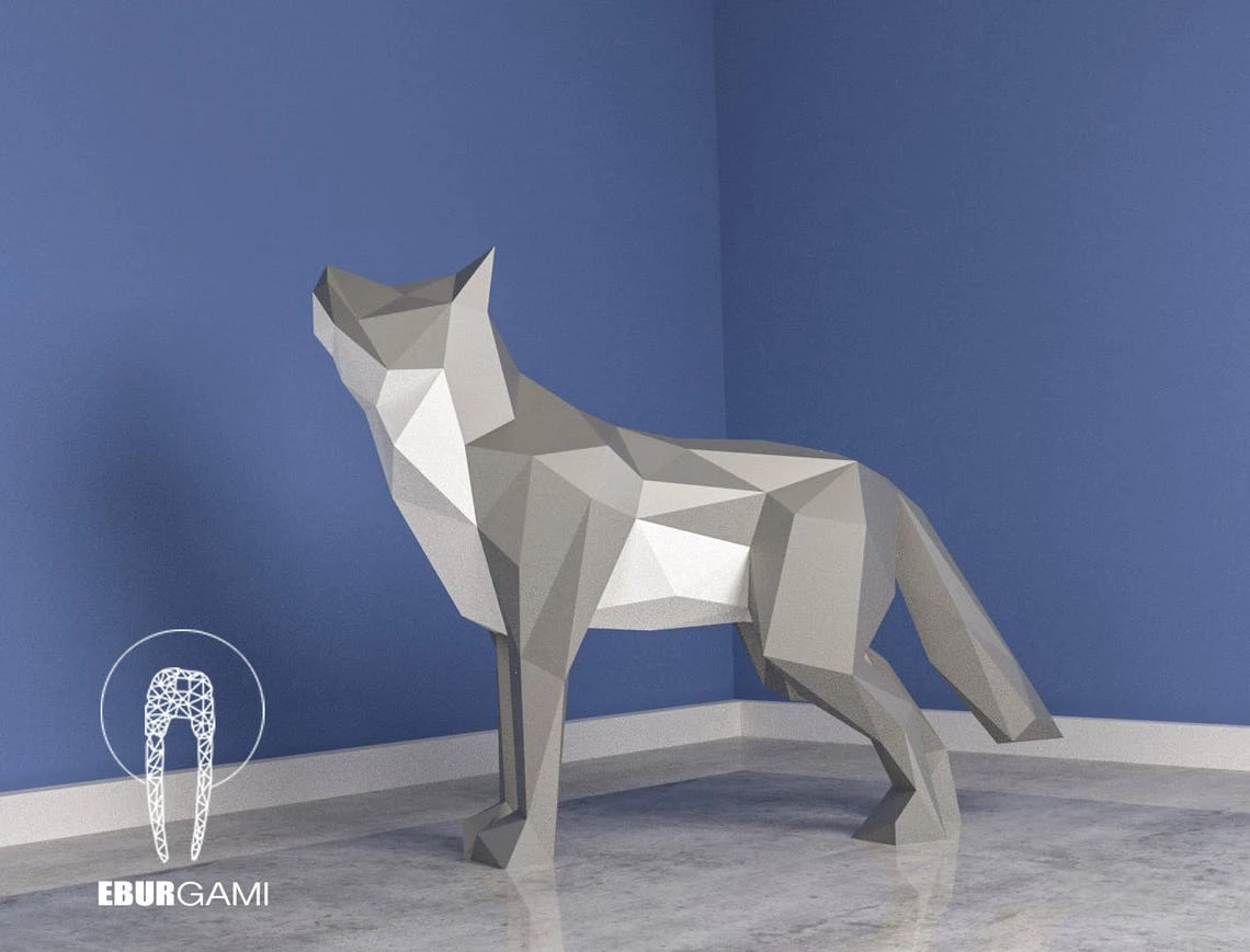 Papercraft Wolf XXL, 3D Papercraft - Build Your Own Low Poly Paper Sculpture from PDF Download (DIY gift, Wall Decor for home and office)