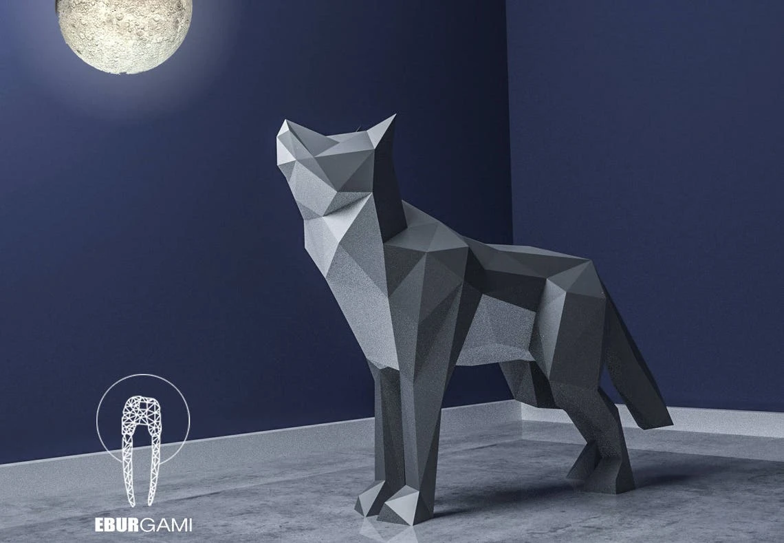 Papercraft Wolf XXL, 3D Papercraft - Build Your Own Low Poly Paper Sculpture from PDF Download (DIY gift, Wall Decor for home and office)