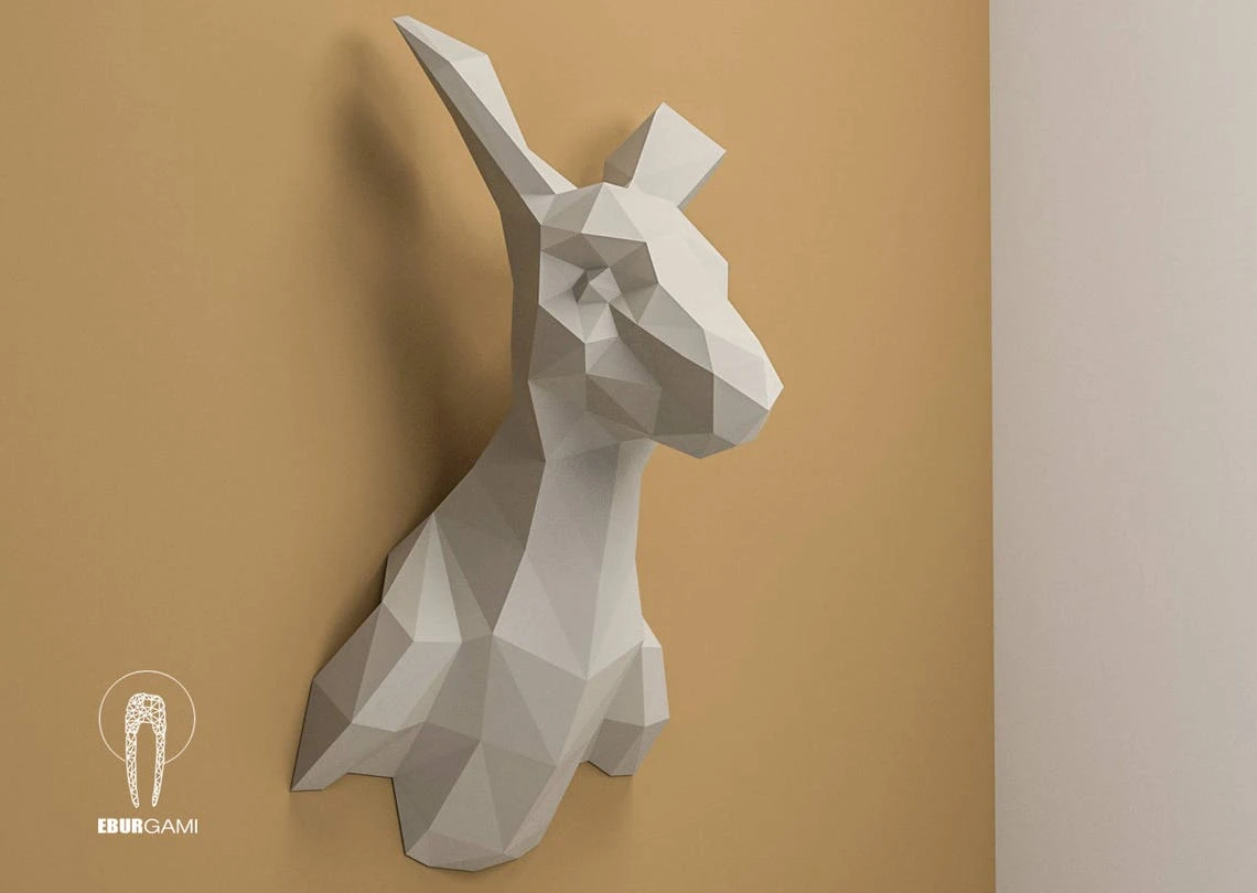 Kangaroo DIY Trophy Head, Kangaroo Papercraft, Animal 3D Head, Instant Download, DIY Low Poly, Camel PDF Template, Eburgami, 3D Papercraft