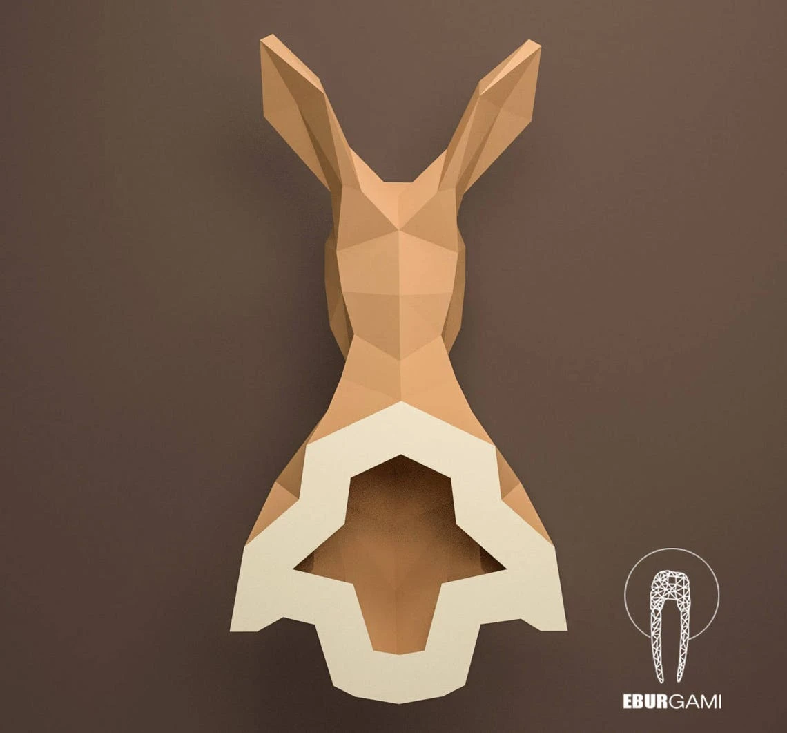 Kangaroo DIY Trophy Head, Kangaroo Papercraft, Animal 3D Head, Instant Download, DIY Low Poly, Camel PDF Template, Eburgami, 3D Papercraft