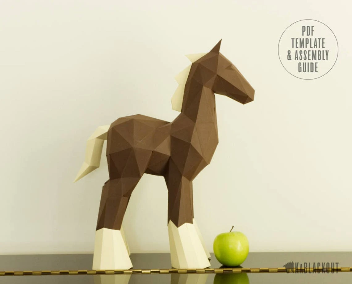 Papercraft Horse Template, DIY Horse Papercraft, DIY Pony Papercraft, Low Poly Horse, 3D Paper Horse