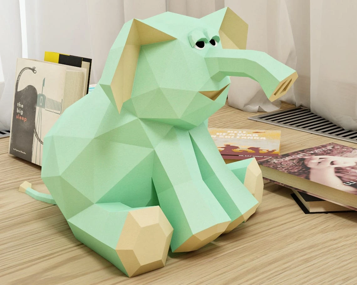 Papercraft Elephant, 3D Paper Craft Toy, DIY Paper project, PDF template kit, How to make paper model sculpture, gift for kids, origami