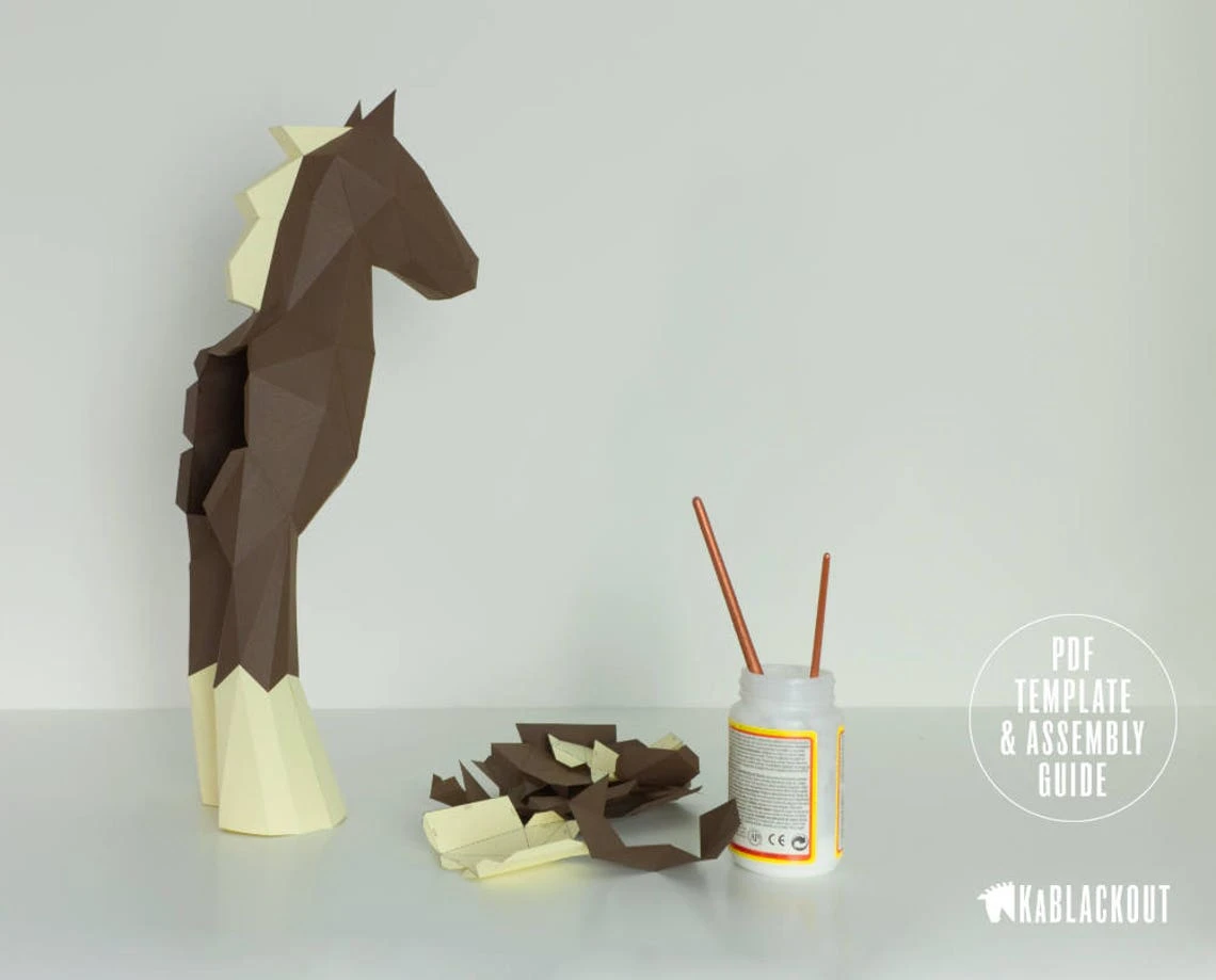 Papercraft Horse Template, DIY Horse Papercraft, DIY Pony Papercraft, Low Poly Horse, 3D Paper Horse