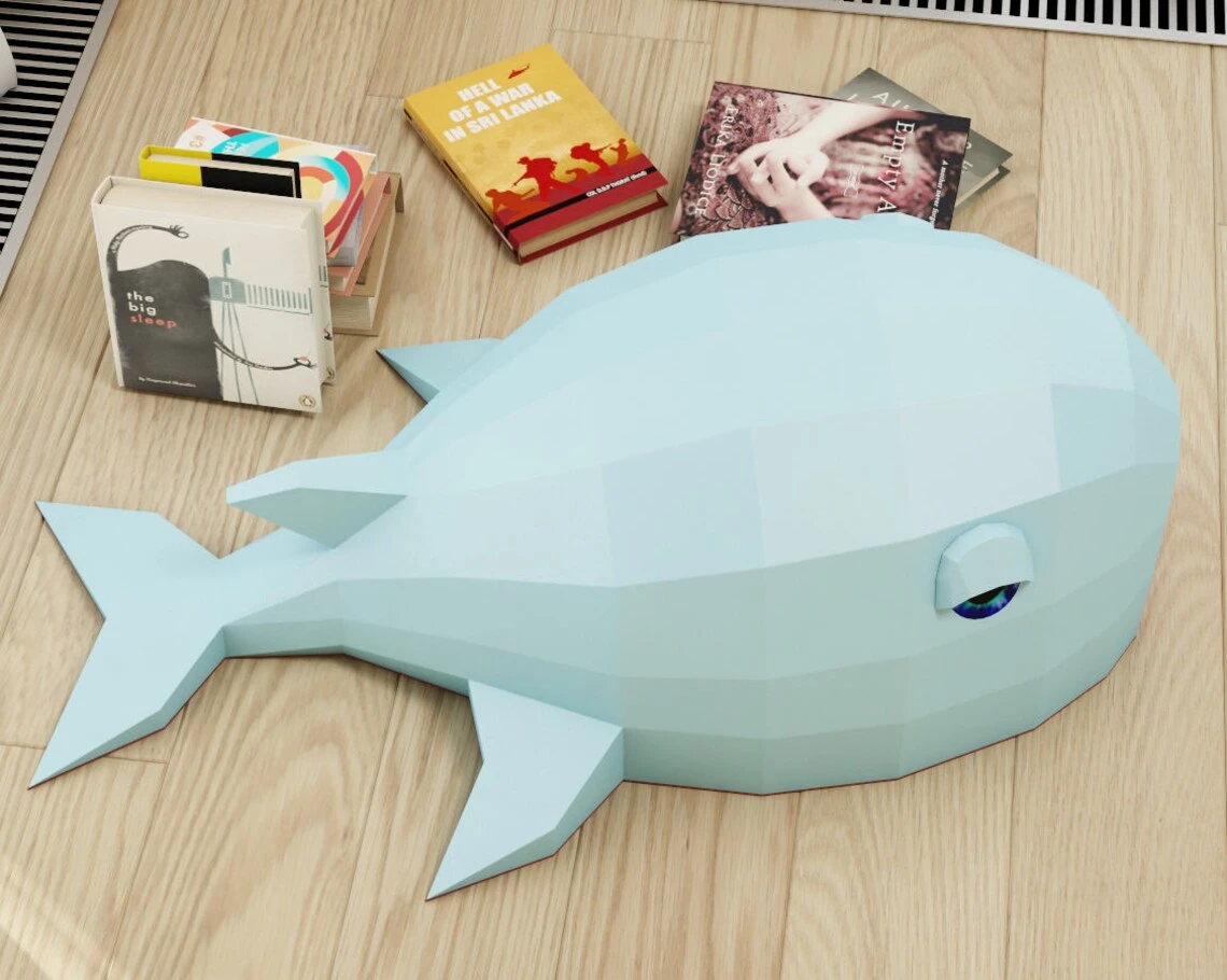 DIY Paper Cat House "Whale", Papercraft 3D cat cave, do it yourself cat home, how to make paper craft model, pdf pepakura low poly template