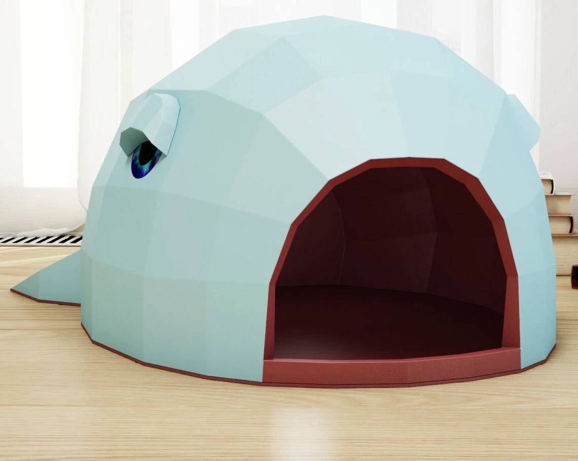 DIY Paper Cat House "Whale", Papercraft 3D cat cave, do it yourself cat home, how to make paper craft model, pdf pepakura low poly template