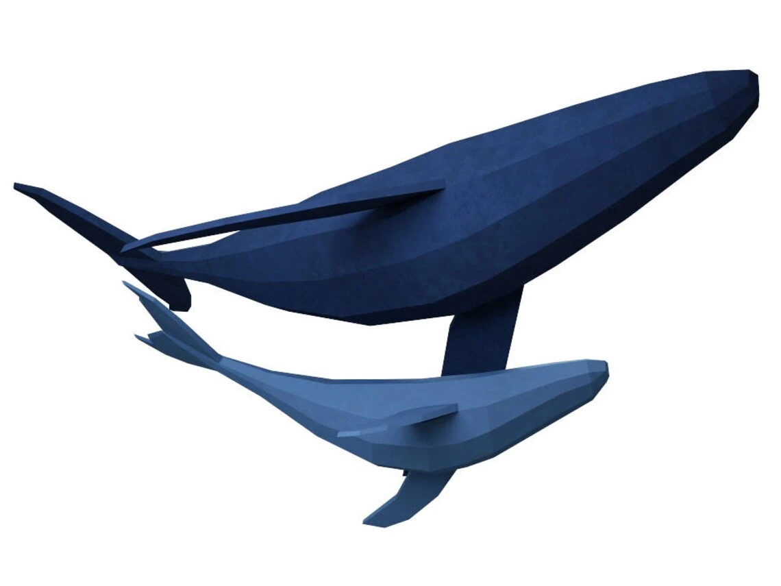 Papercraft Whale, 3D family of whales paper model, paper sculpture, paper craft animals PDF, fish kit, template, origami, dolphin, pepakura