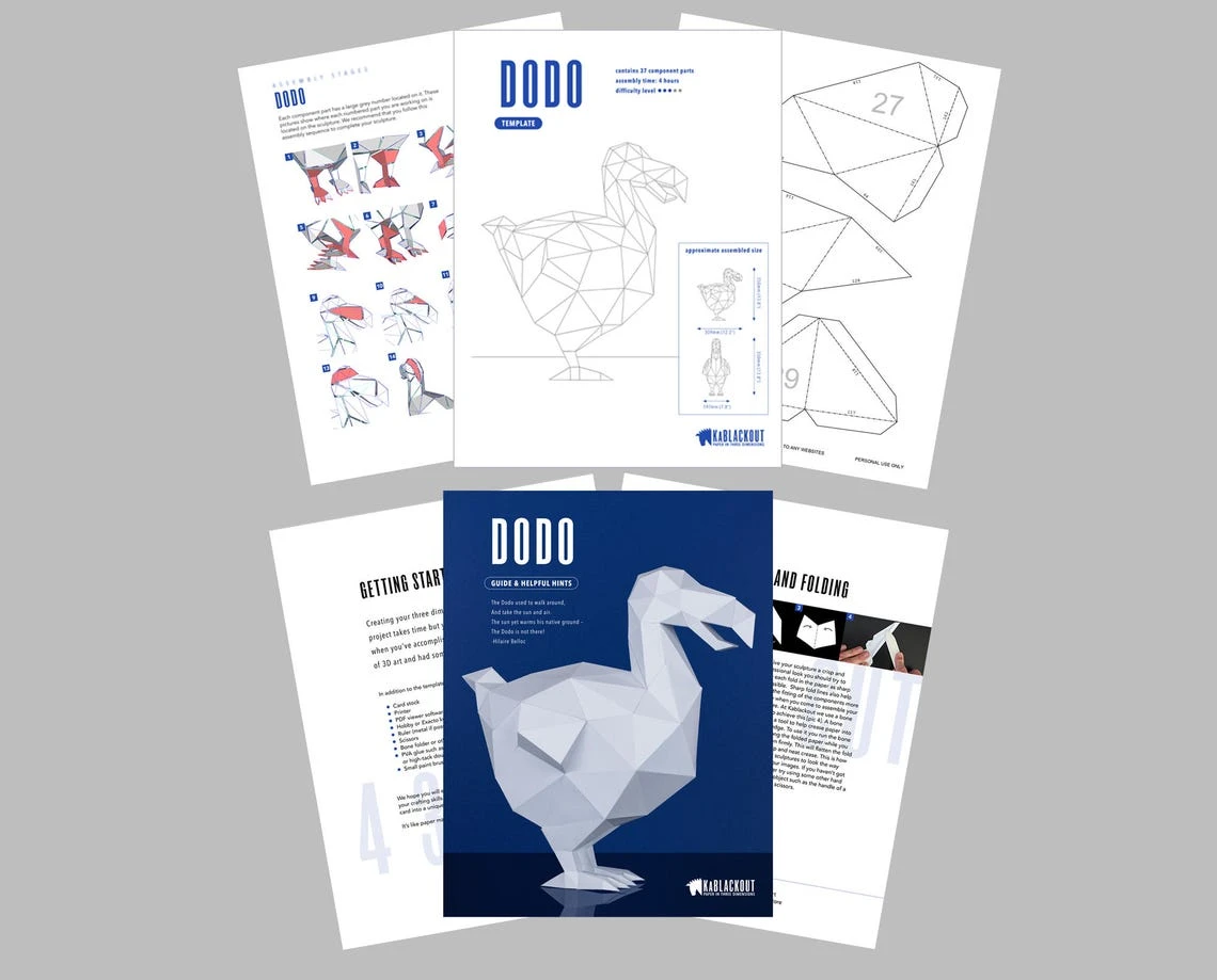 Dodo Papercraft Template, Low Poly Dodo, Dodo Decor, DIY Dodo, Dodo Bird, Dodo Art, Dodo Bird Decor - PDF Printable Template Download