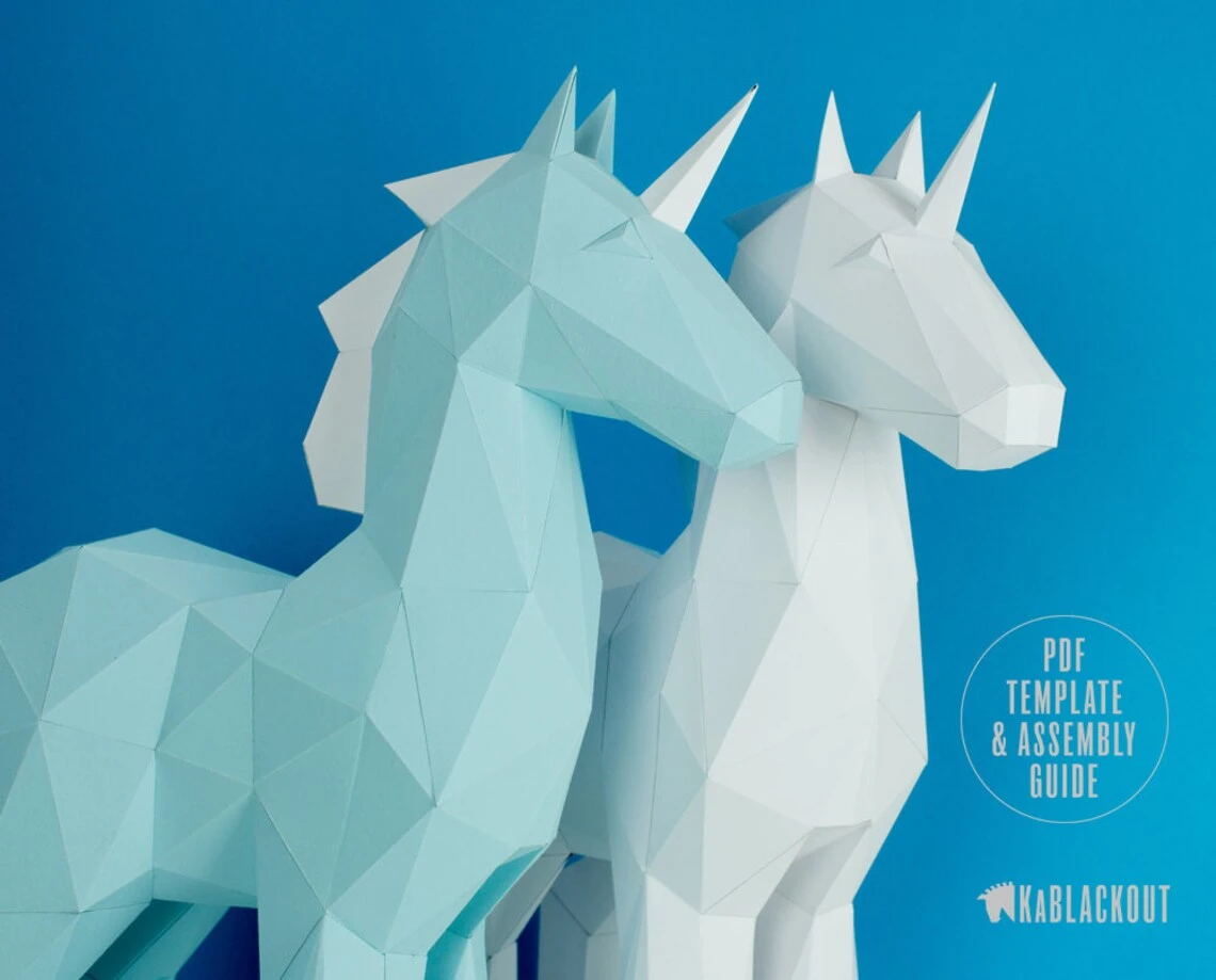 Papercraft Unicorn Template, DIY Unicorn Papercraft, Low Poly Unicorn Sculpture, Unicorn Decor, 3D Paper Unicorn - Printable PDF Template