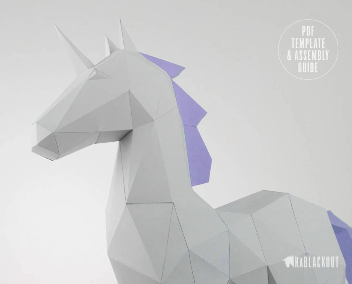 Papercraft Unicorn Template, DIY Unicorn Papercraft, Low Poly Unicorn Sculpture, Unicorn Decor, 3D Paper Unicorn - Printable PDF Template