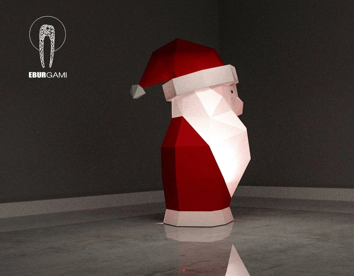 Low Poly XXL DIY Santa Claus Papercraft, Create Your Own 3D Paper Craft Christmas Gift DIY Mask Low Poly, Lamp Origami Santa Claus, Eburgami