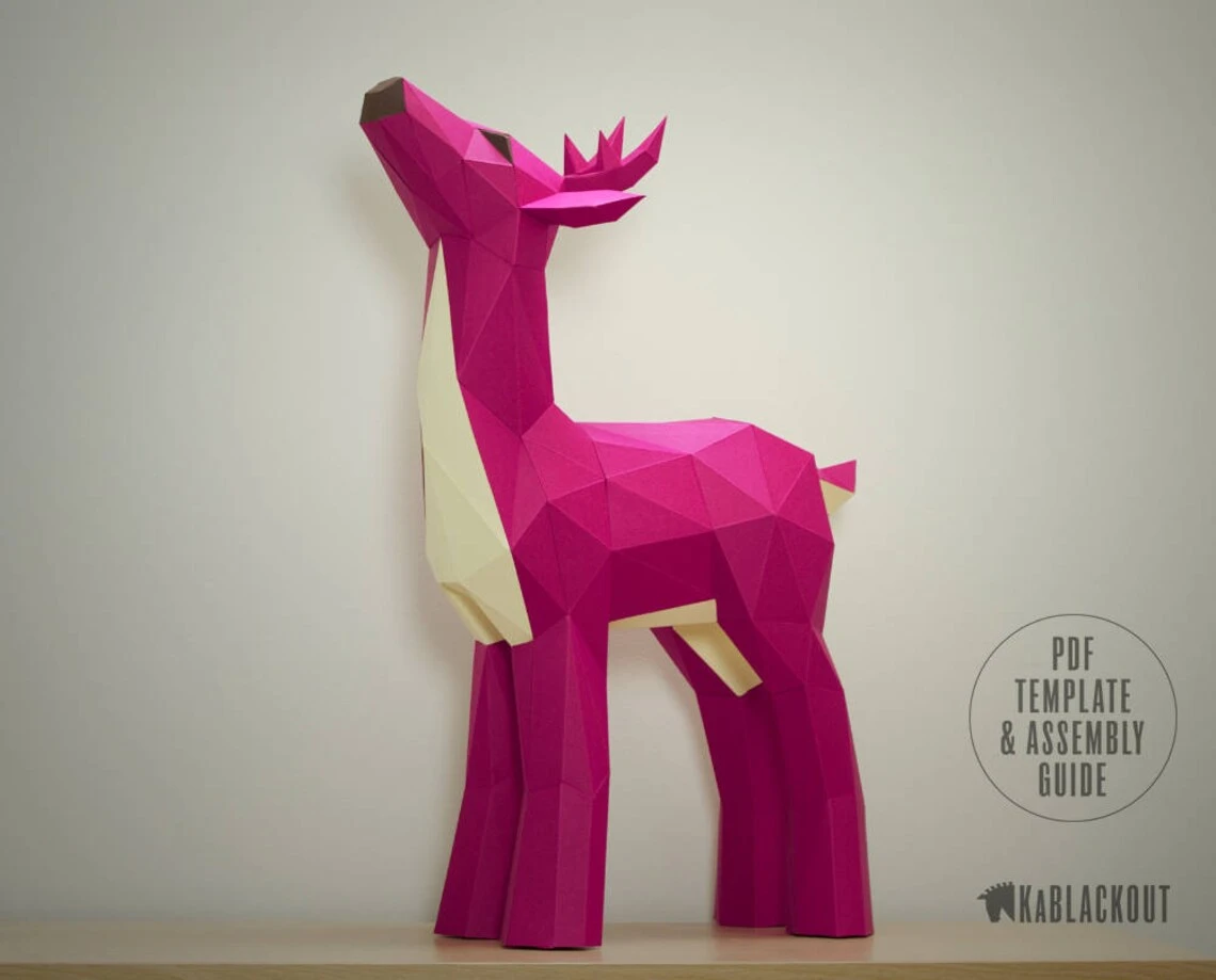 Deer Papercraft , Papercraft Deer, DIY Deer, Low Poly Deer, Deer Sculpture, Paper Deer, Woodland Deer Decor - Printable PDF Template