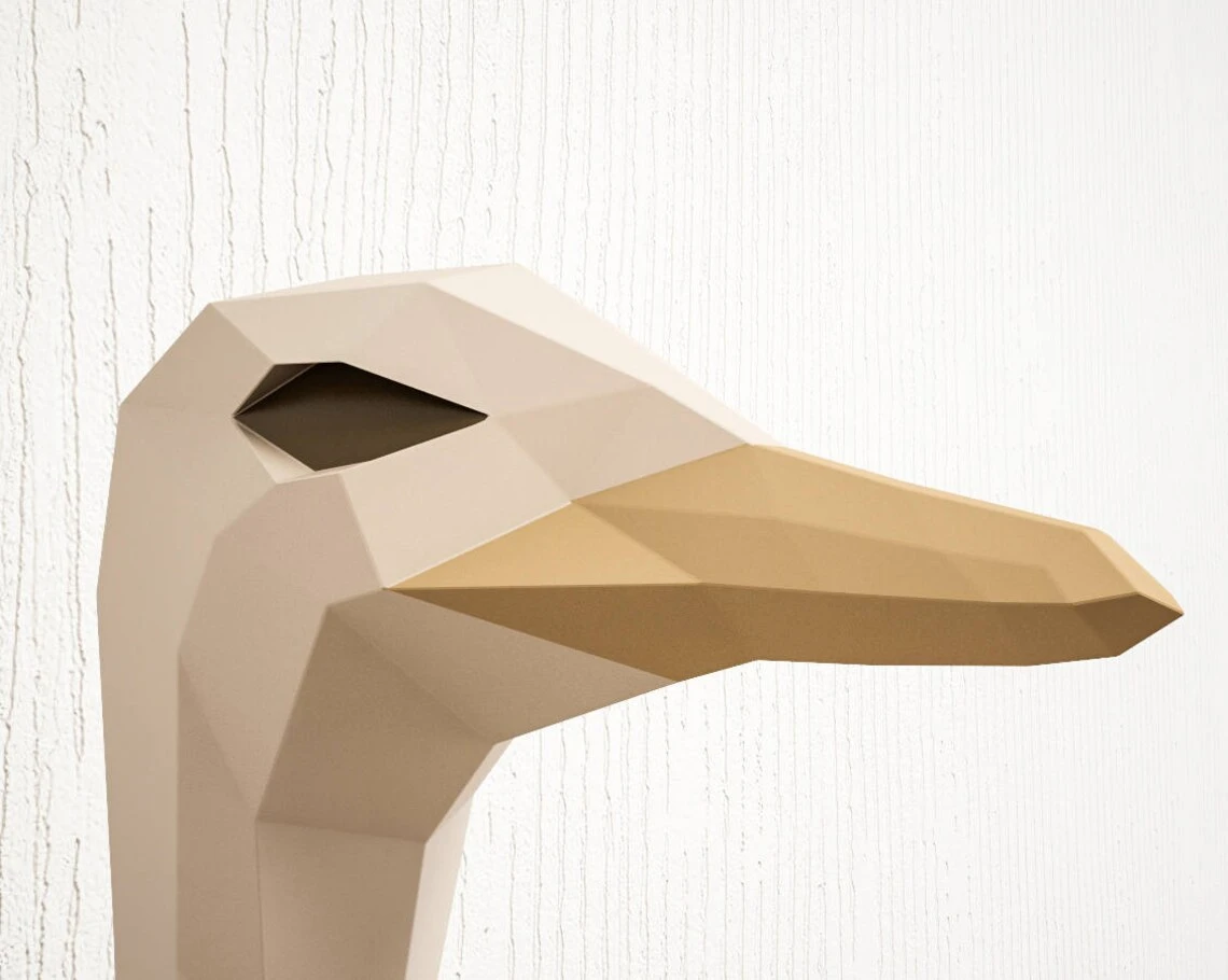 DIY Paper craft Ostrich, 3D papercraft animal trophy head, Low Poly bird, paper model sculpture, create your own camel-bird, printable PDF