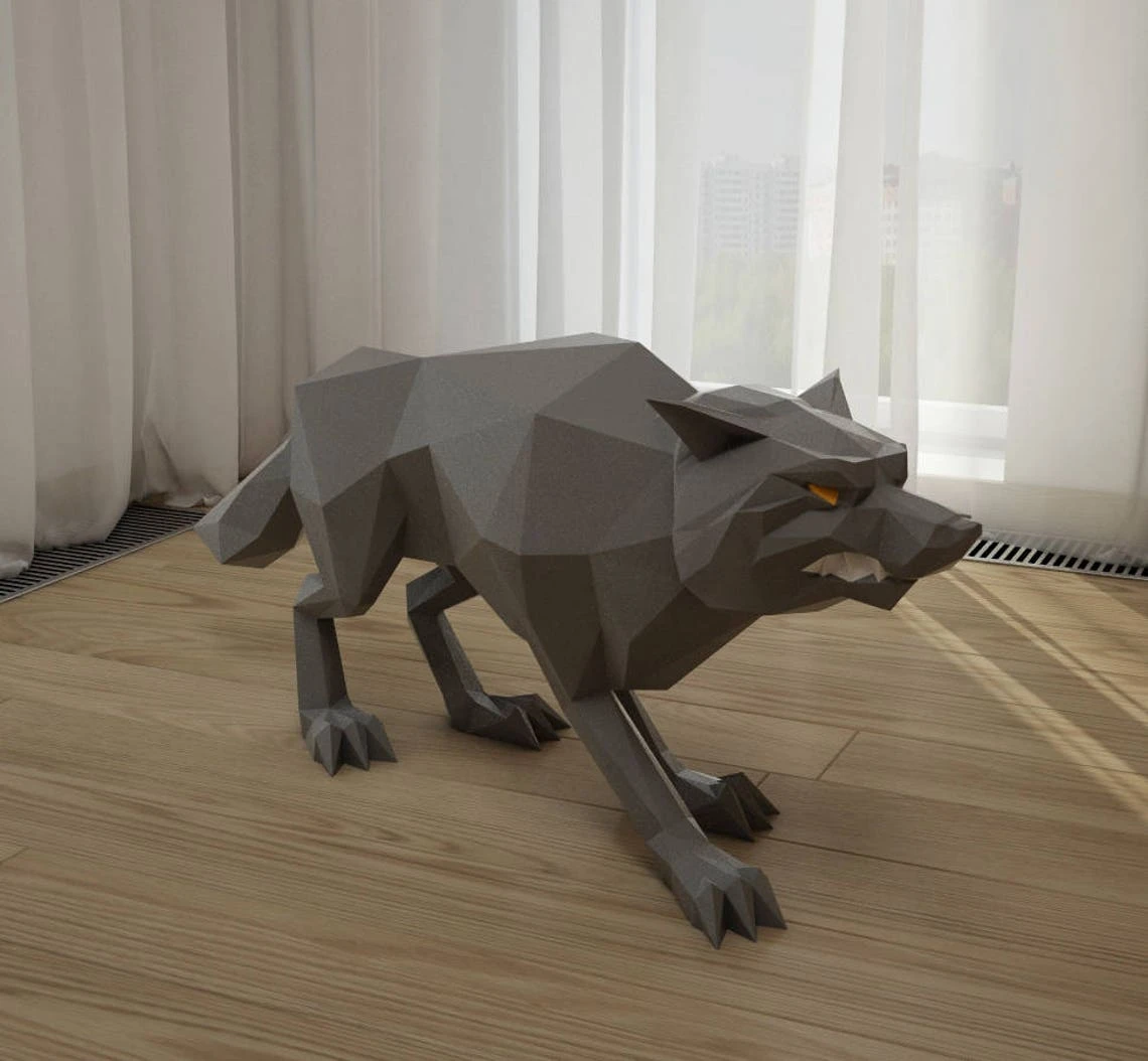 Paper craft Wolf, DIY paper Sculpture, Paper model gift, 3D paper craft, papercraft PDF pattern, 3D paper template kit