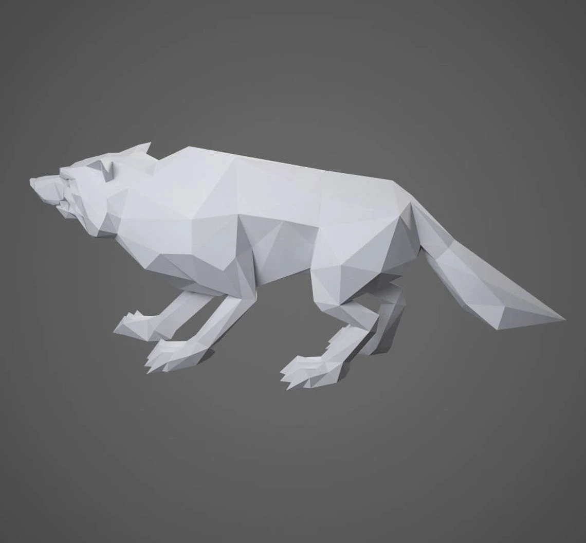 Paper craft Wolf, DIY paper Sculpture, Paper model gift, 3D paper craft, papercraft PDF pattern, 3D paper template kit