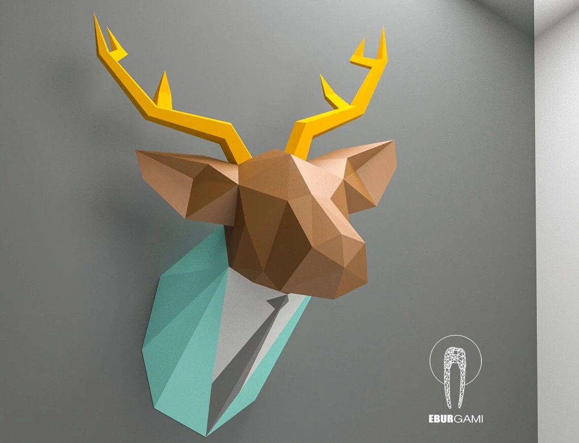 Papercraft Deer Head, Paper Trophy, Paper Animal Head, Paper Craft DIY Deer Trophy, Deer In Suite, DIY template, Eburgami, Make Your Own