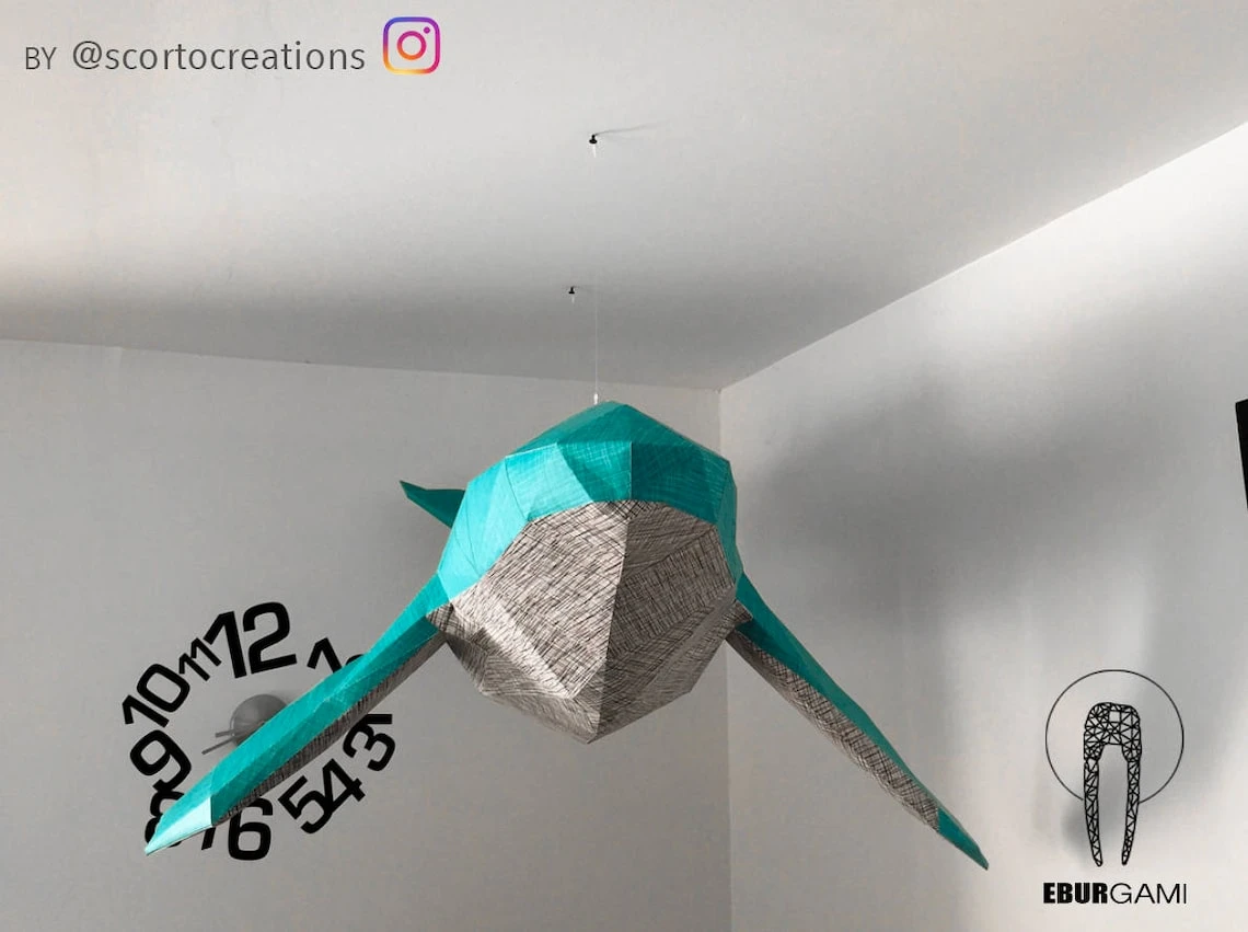 Low Poly XXL Whale Model, Create Your Own 3D Papercraft Whale, Origami Whale, Blue Whale, Wall hanging, Eburgami