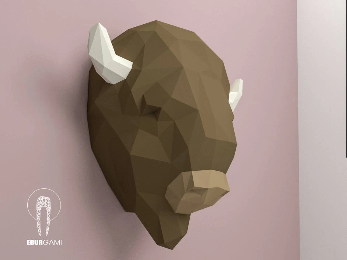 American Bison Pepercraft, Papercraft Bull, Pdf Kit, 3D DIY Bull Head, DIY Paper Sculpture, 3D Puzzle DIY, Low Poly Cattle, Taurus, Bull Pdf