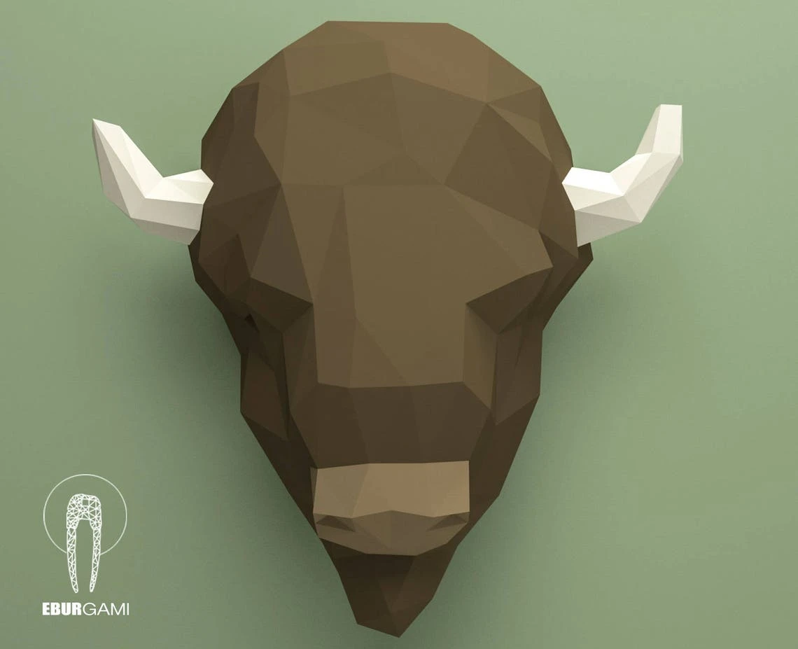 American Bison Pepercraft, Papercraft Bull, Pdf Kit, 3D DIY Bull Head, DIY Paper Sculpture, 3D Puzzle DIY, Low Poly Cattle, Taurus, Bull Pdf