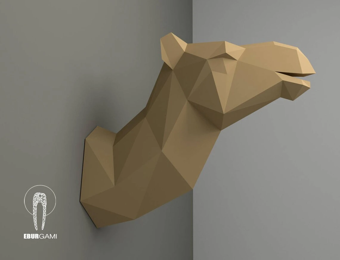 Camel Trophy Head, Camel Papercraft, Animal 3D Head, Instant Download, DIY Low Poly Tropical, Camel PDF Template, Eburgami, 3D Papercraft