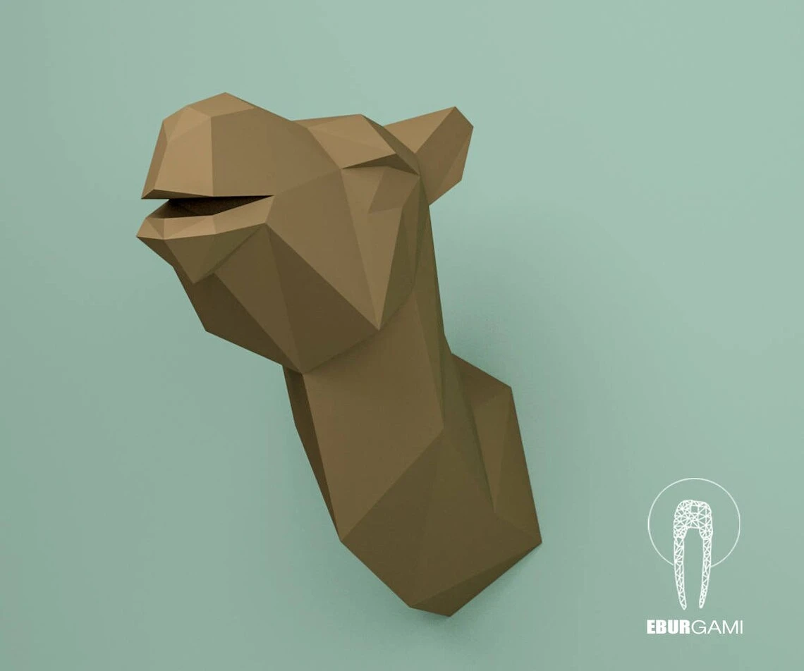 Camel Trophy Head, Camel Papercraft, Animal 3D Head, Instant Download, DIY Low Poly Tropical, Camel PDF Template, Eburgami, 3D Papercraft