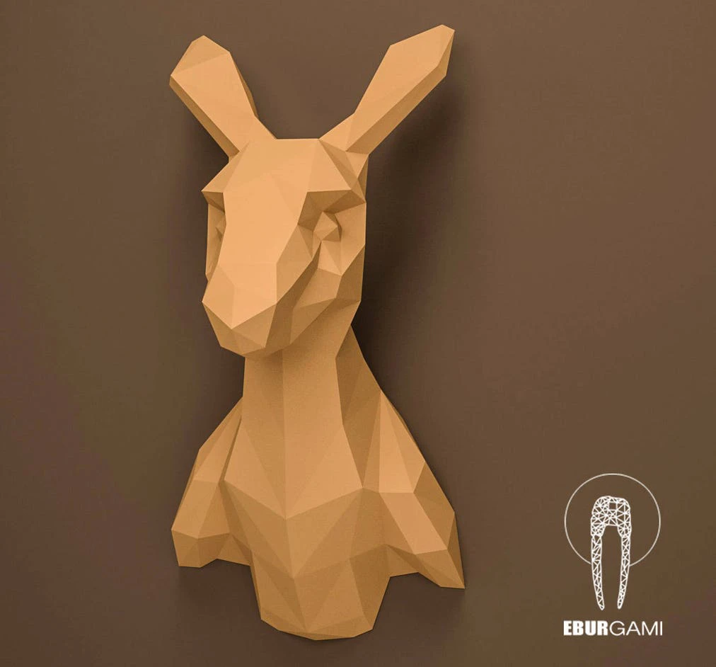 Kangaroo DIY Trophy Head, Kangaroo Papercraft, Animal 3D Head, Instant Download, DIY Low Poly, Camel PDF Template, Eburgami, 3D Papercraft