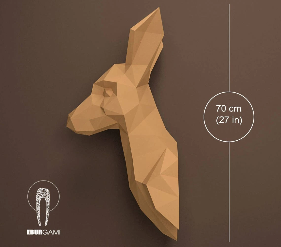 Kangaroo DIY Trophy Head, Kangaroo Papercraft, Animal 3D Head, Instant Download, DIY Low Poly, Camel PDF Template, Eburgami, 3D Papercraft