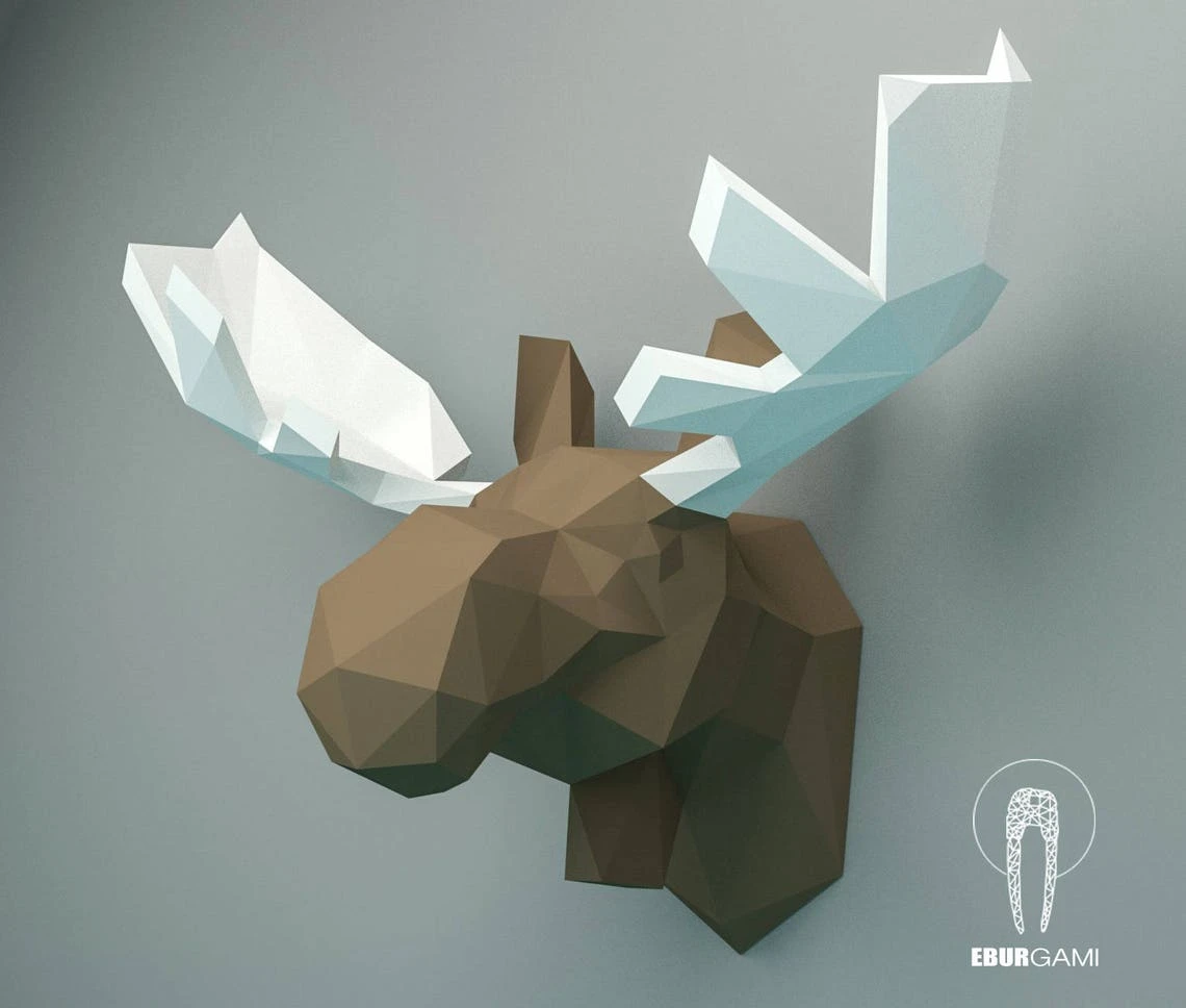 Moose Pepercraft Head, Papercraft Trophy, Pdf Kit, 3D DIY Moose Head, DIY Paper Sculpture, 3D Puzzle DIY, Digital Download, Deer Trophy Art