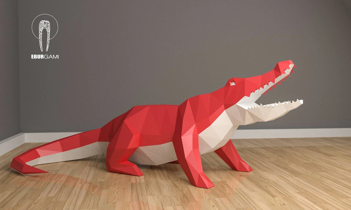 Low Poly XXL Crocodile Model, Create Your Own, 3D Papercraft Crocco, Origami Crocodile, Lowpoly mask, DIY Crocodile, Wall hanging, Eburgami