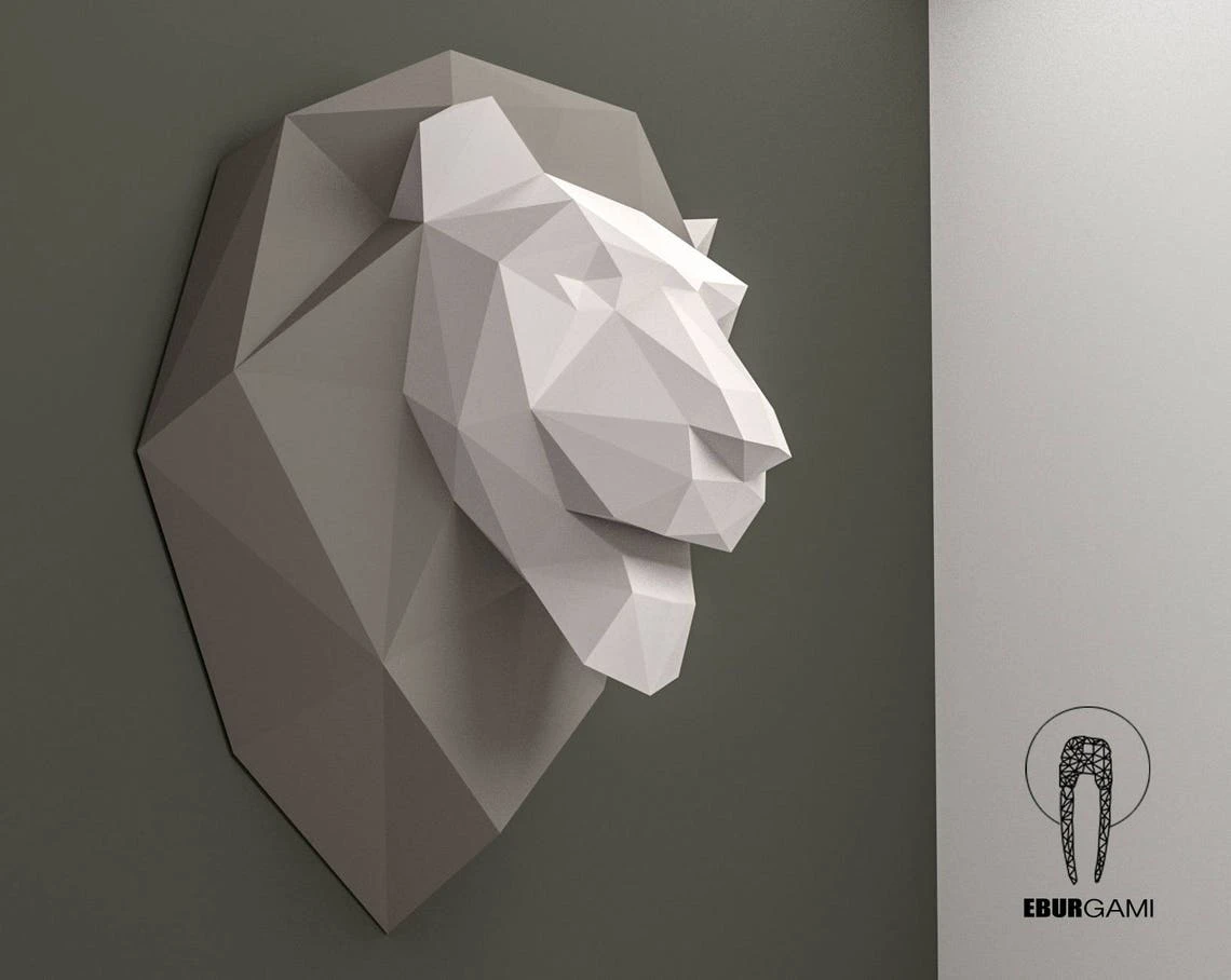 Lion Pepercraft Head, Papercraft Trophy, Pdf Kit, 3D DIY King Lion Head, DIY Paper Sculpture, 3D Puzzle DIY, Digital Download, Trophy Art