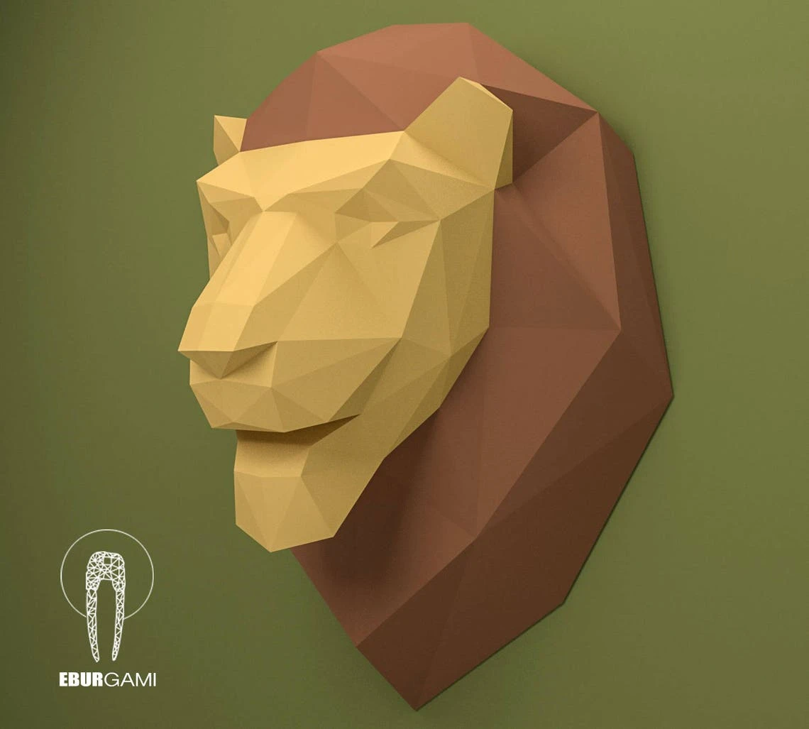 Lion Pepercraft Head, Papercraft Trophy, Pdf Kit, 3D DIY King Lion Head, DIY Paper Sculpture, 3D Puzzle DIY, Digital Download, Trophy Art