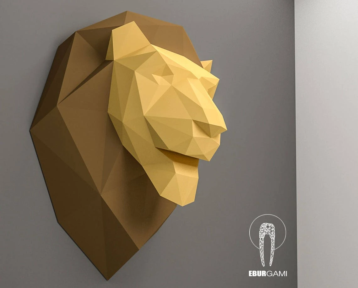 Lion Pepercraft Head, Papercraft Trophy, Pdf Kit, 3D DIY King Lion Head, DIY Paper Sculpture, 3D Puzzle DIY, Digital Download, Trophy Art