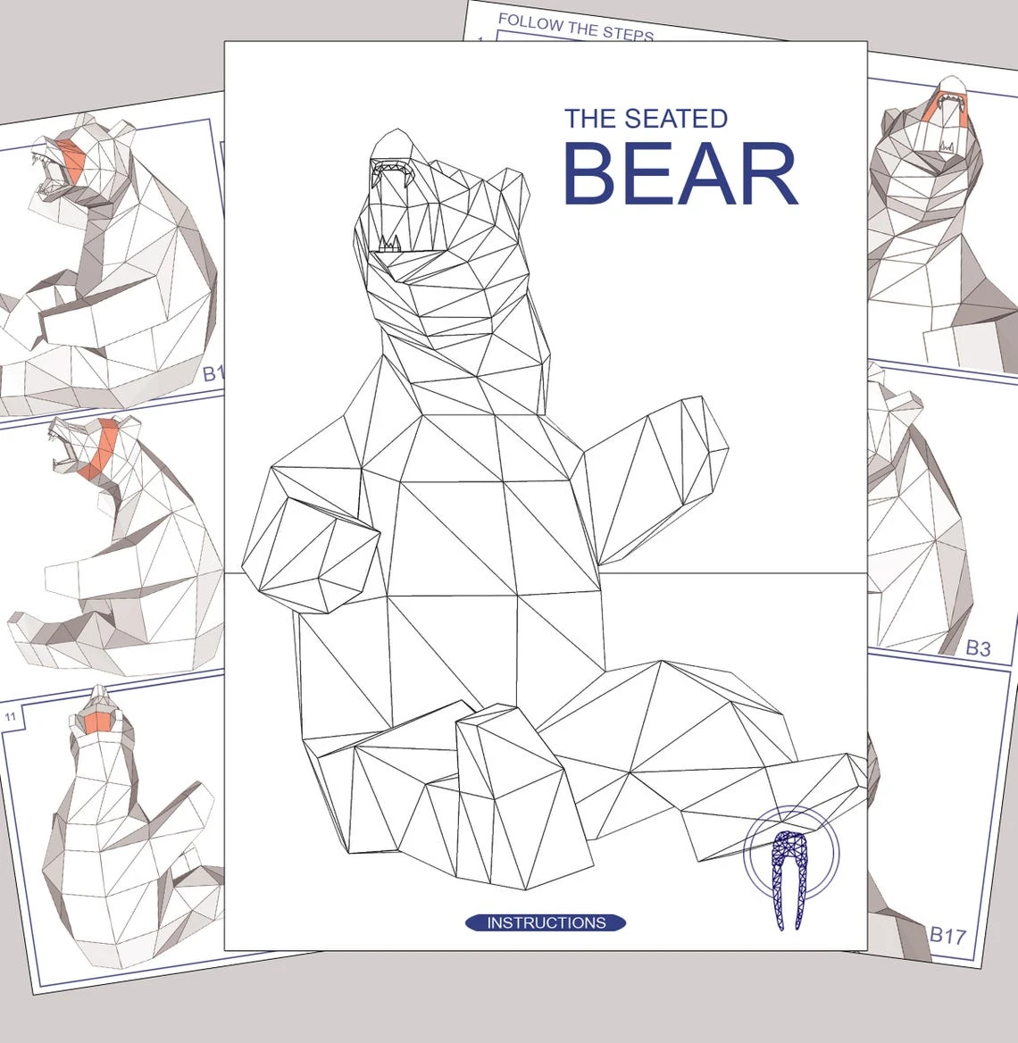 Bear Papercraft, Low Poly XXL Bear Model, Create Your Own, 3D Paper craft Bear, Origami Bear, Lowpoly mask, DIY Bear 3D, Eburgami, PDF