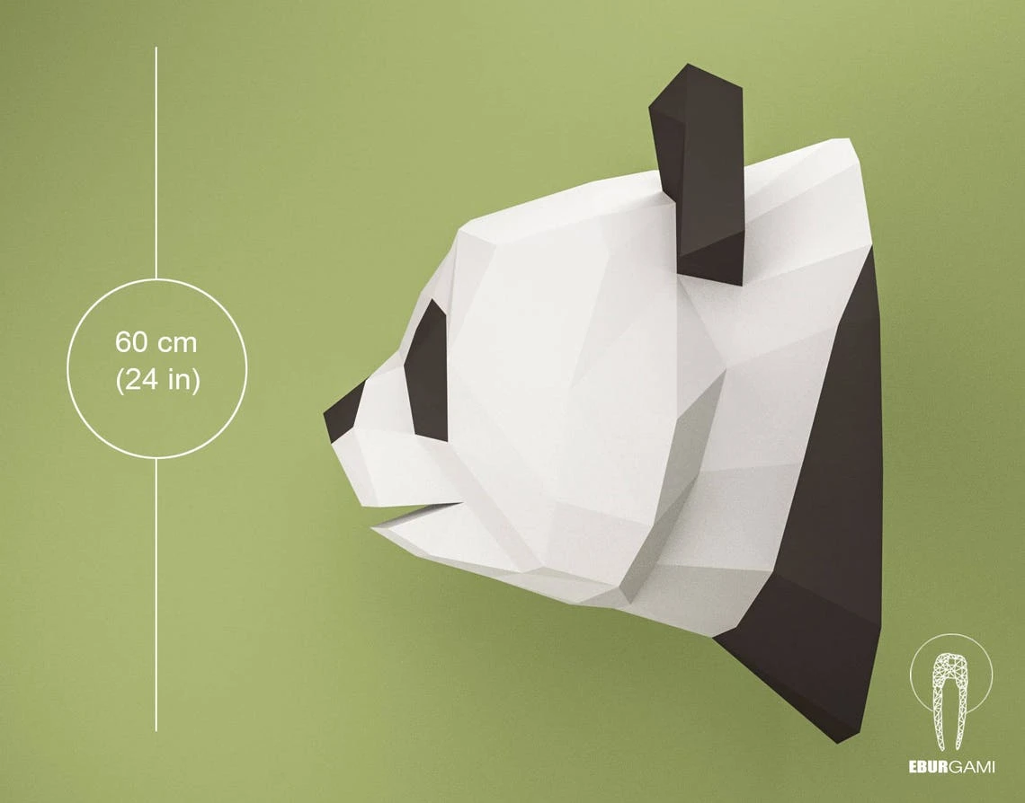 Panda Pepercraft Head, Papercraft Trophy, Pdf Kit, 3D DIY Panda Head, DIY Paper Sculpture, 3D Puzzle DIY, Digital Download, Panda Trophy Art