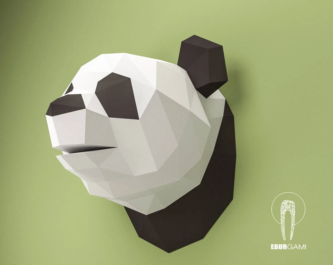 Panda Pepercraft Head, Papercraft Trophy, Pdf Kit, 3D DIY Panda Head, DIY Paper Sculpture, 3D Puzzle DIY, Digital Download, Panda Trophy Art