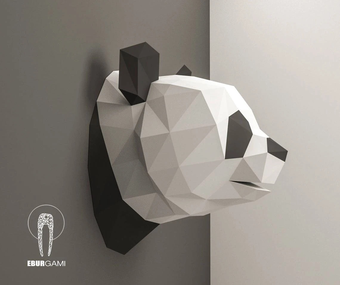 Panda Pepercraft Head, Papercraft Trophy, Pdf Kit, 3D DIY Panda Head, DIY Paper Sculpture, 3D Puzzle DIY, Digital Download, Panda Trophy Art