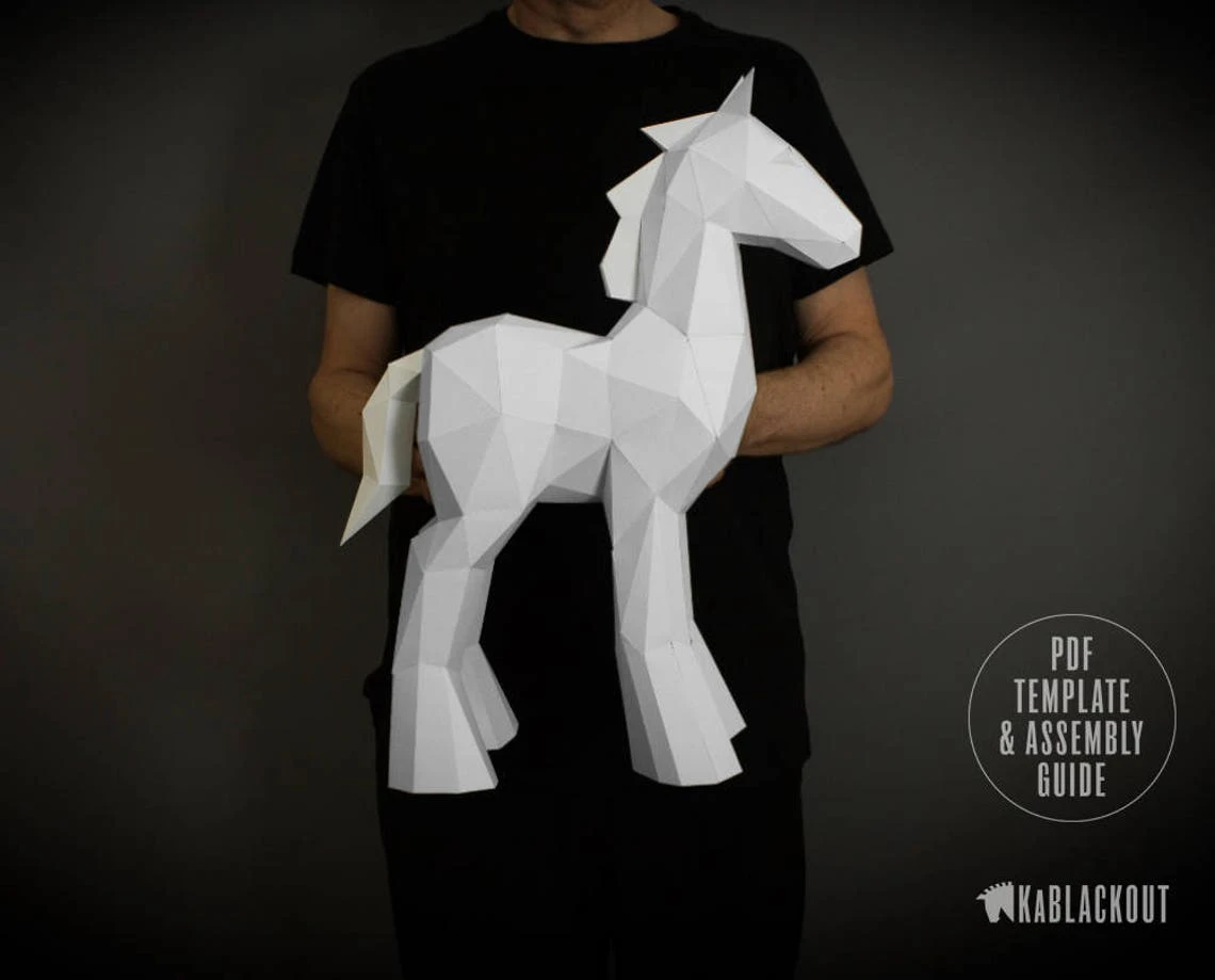 Papercraft Horse Template, DIY Horse Papercraft, DIY Pony Papercraft, Low Poly Horse, 3D Paper Horse