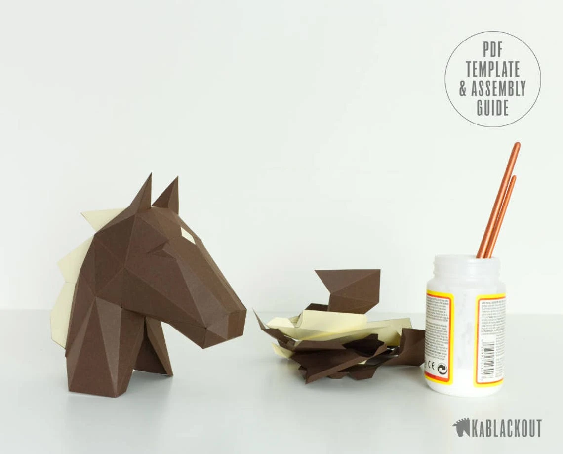 Papercraft Horse Template, DIY Horse Papercraft, DIY Pony Papercraft, Low Poly Horse, 3D Paper Horse