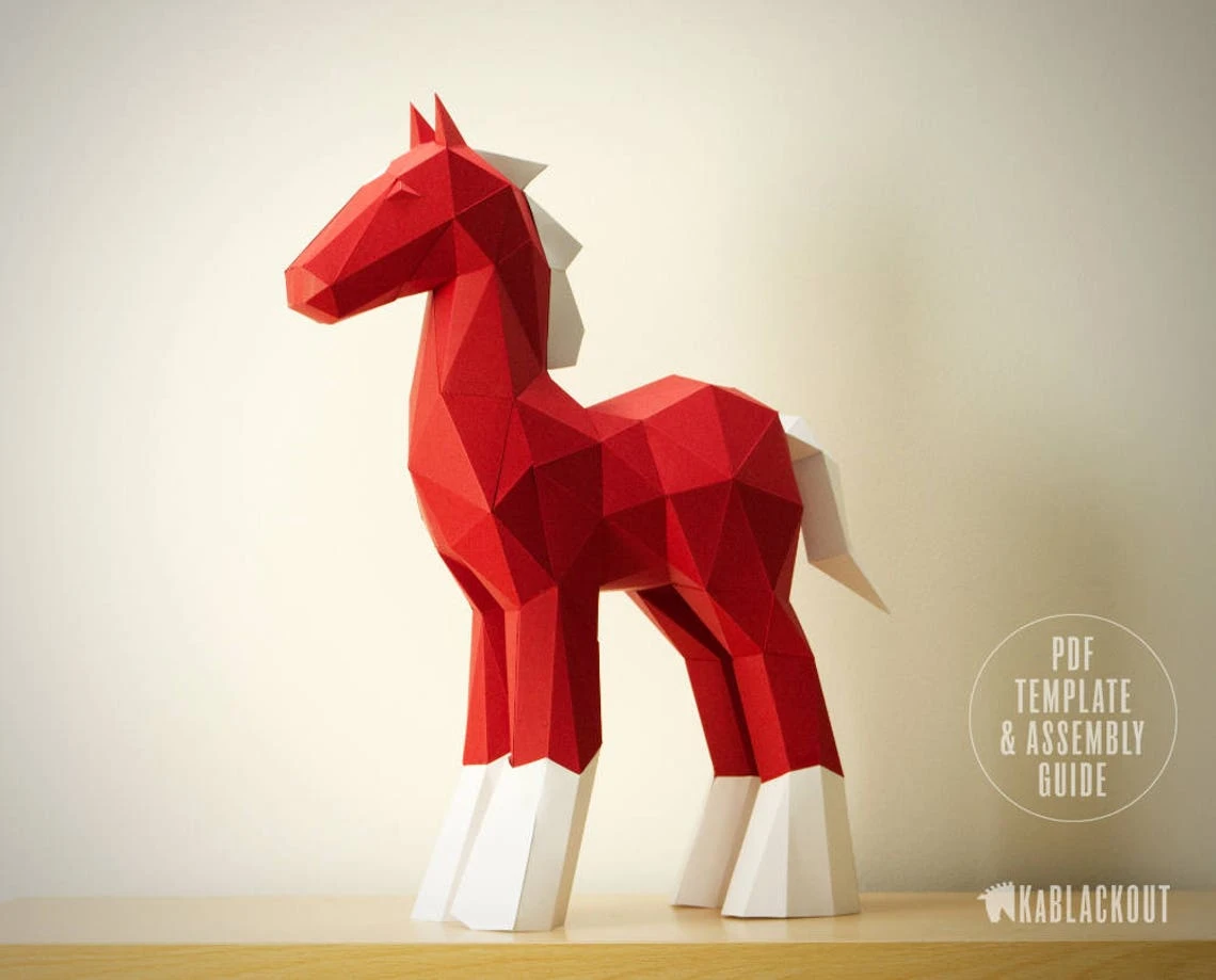 Papercraft Horse Template, DIY Horse Papercraft, DIY Pony Papercraft, Low Poly Horse, 3D Paper Horse