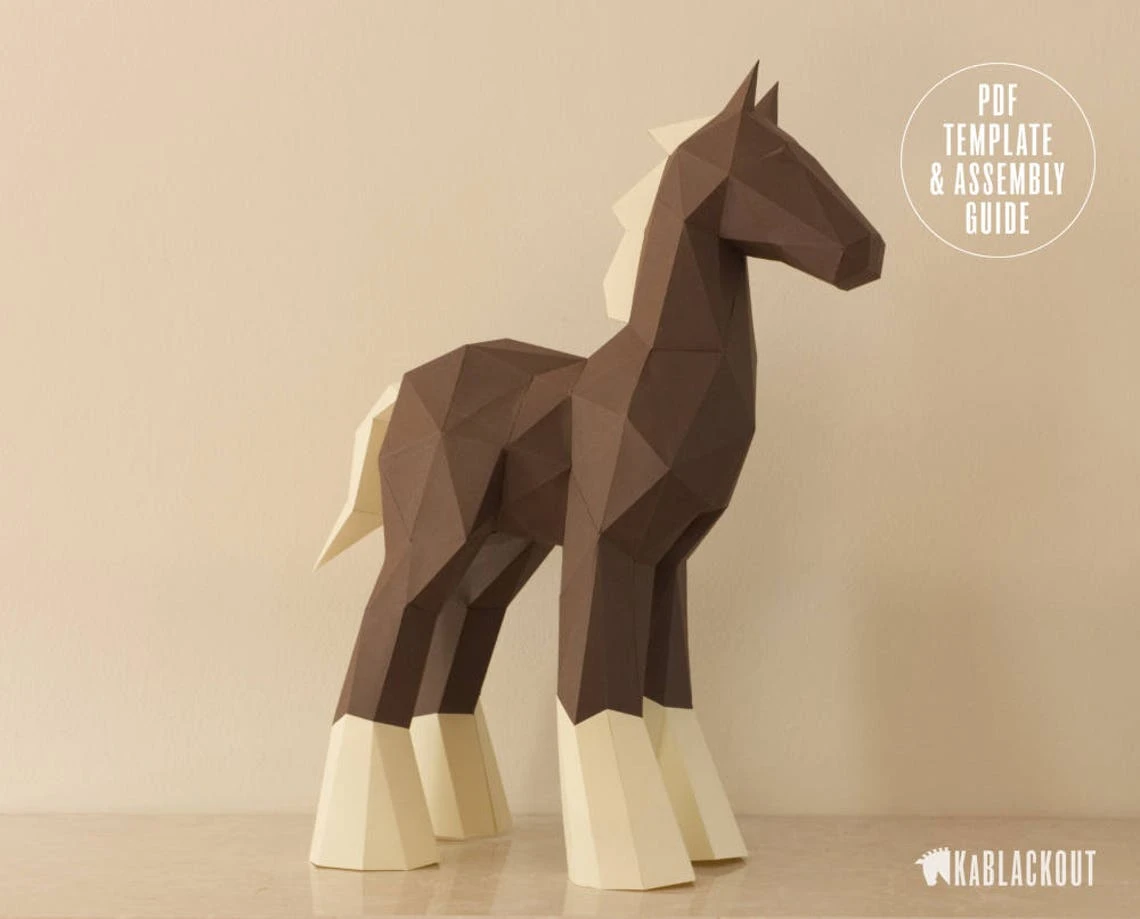 Papercraft Horse Template, DIY Horse Papercraft, DIY Pony Papercraft, Low Poly Horse, 3D Paper Horse