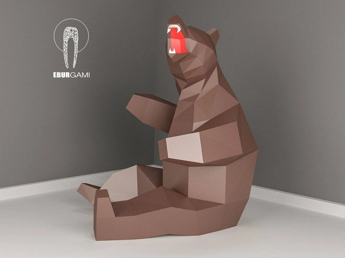 Bear Papercraft, Low Poly XXL Bear Model, Create Your Own, 3D Paper craft Bear, Origami Bear, Lowpoly mask, DIY Bear 3D, Eburgami, PDF